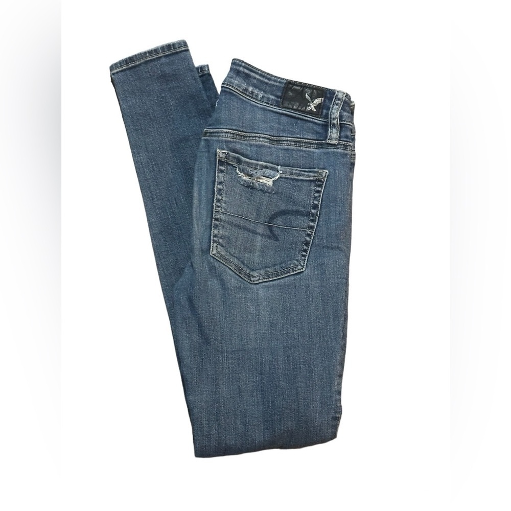 AMERICAN EAGLE super distressed skinny blue jeans super stretch AEO denim size 2